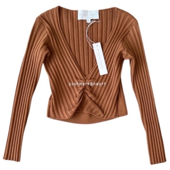 Michelle Mason 🍑 Ribbed Cutout Crop Top Shirt Apricot Tan XS P Petite Revolve - Picture 5 of 14